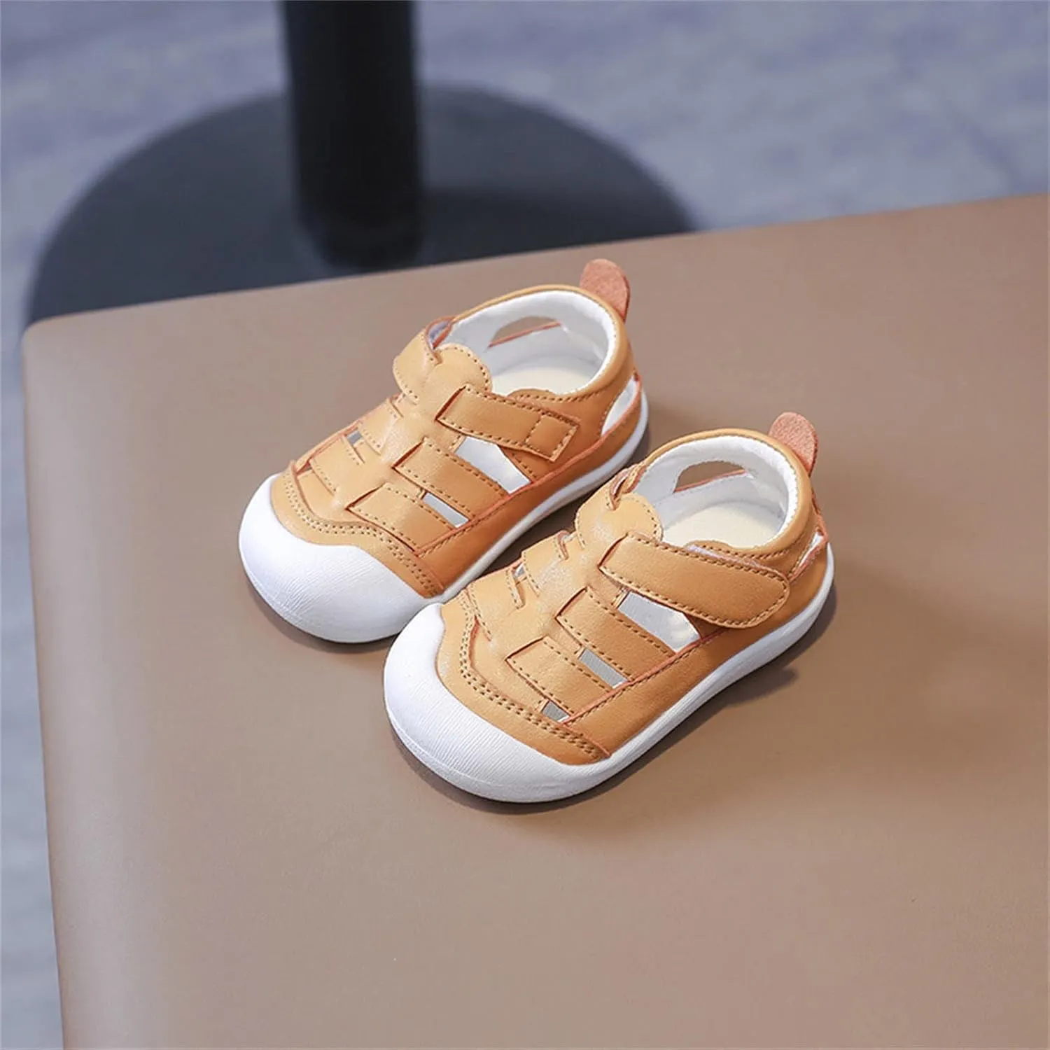 Baby Boys Girls Closed Toe Summer Sandals Lightweight Non-Slip Soft Sole Leather Athletic Sneakers Outdoor Shoes