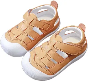 Baby Boys Girls Closed Toe Summer Sandals Lightweight Non-Slip Soft Sole Leather Athletic Sneakers Outdoor Shoes