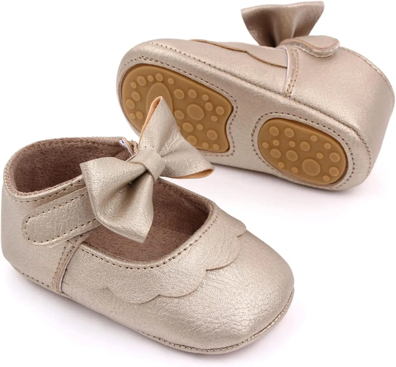Baby Girls Mary Jane Flats Sparkly Bowknot Dress Shoes Non-Slip Flower Bridesmaids for Toddler