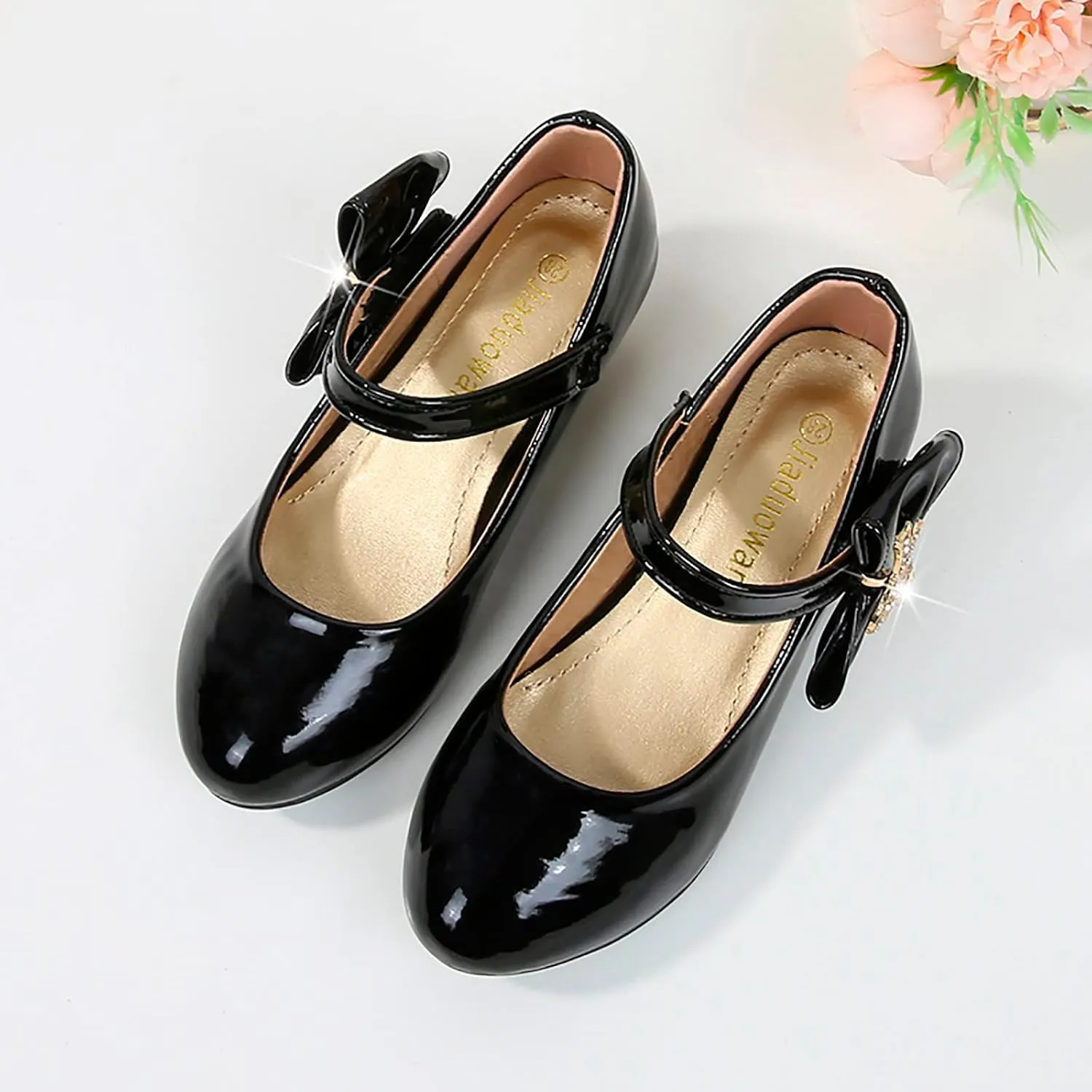 Baby Girls Patent Leather Dress Shoes Low Heels Toddler Mary Jane Shoes Flower Kid Shoes for School Party Wedding