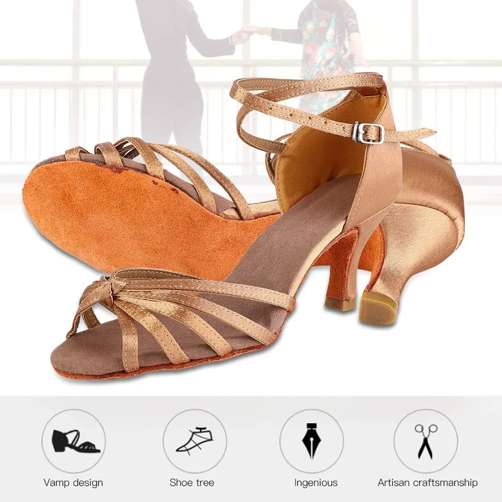Ballroom Shoes, Soft Satin Latin Shoes, Women Ballroom Dancing Shoes, Social Beginner Practice Performance Shoes, Folklorico Dance Shoes with Wear Resistant for