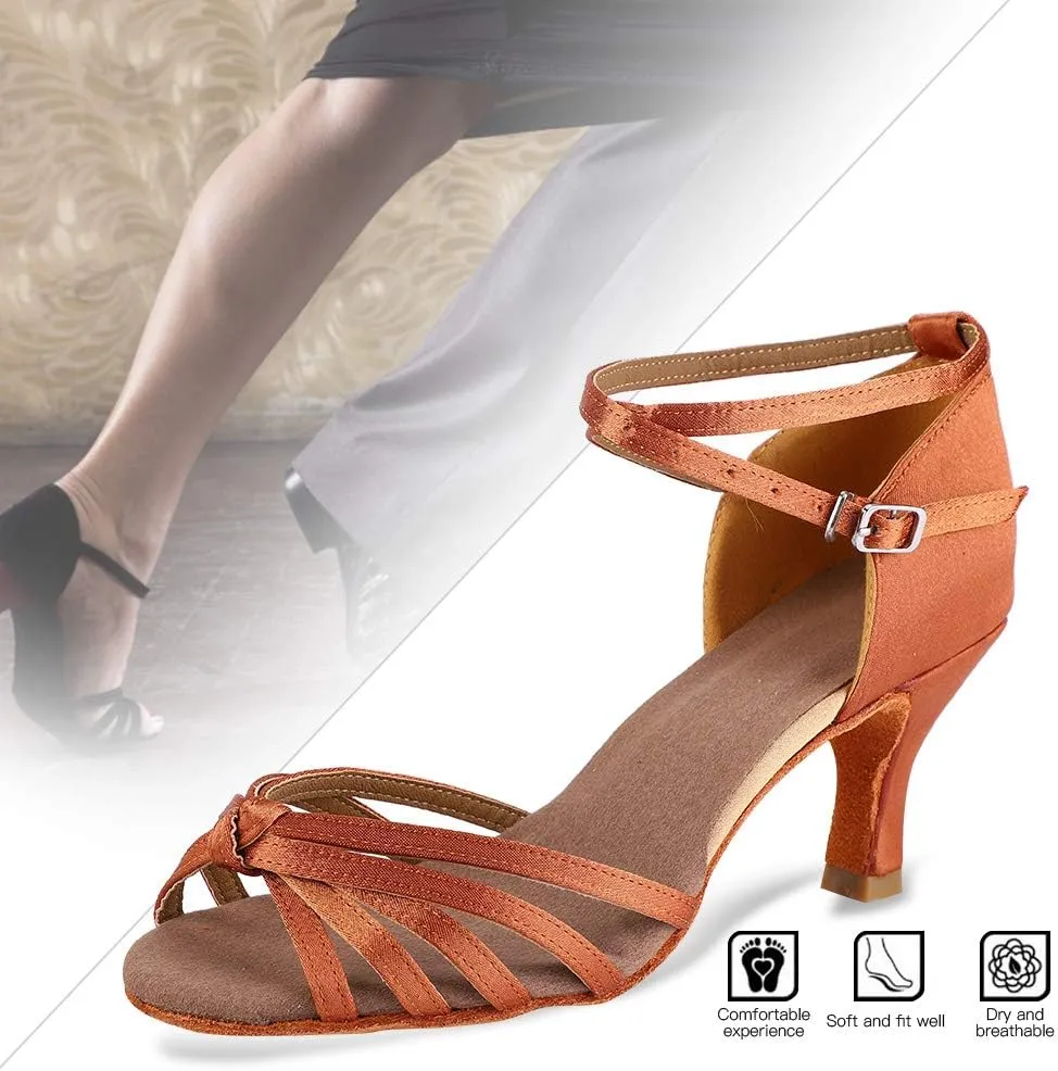 Ballroom Shoes, Soft Satin Latin Shoes, Women Ballroom Dancing Shoes, Social Beginner Practice Performance Shoes, Folklorico Dance Shoes with Wear Resistant for