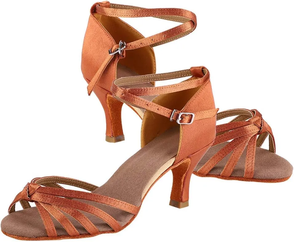 Ballroom Shoes, Soft Satin Latin Shoes, Women Ballroom Dancing Shoes, Social Beginner Practice Performance Shoes, Folklorico Dance Shoes with Wear Resistant for