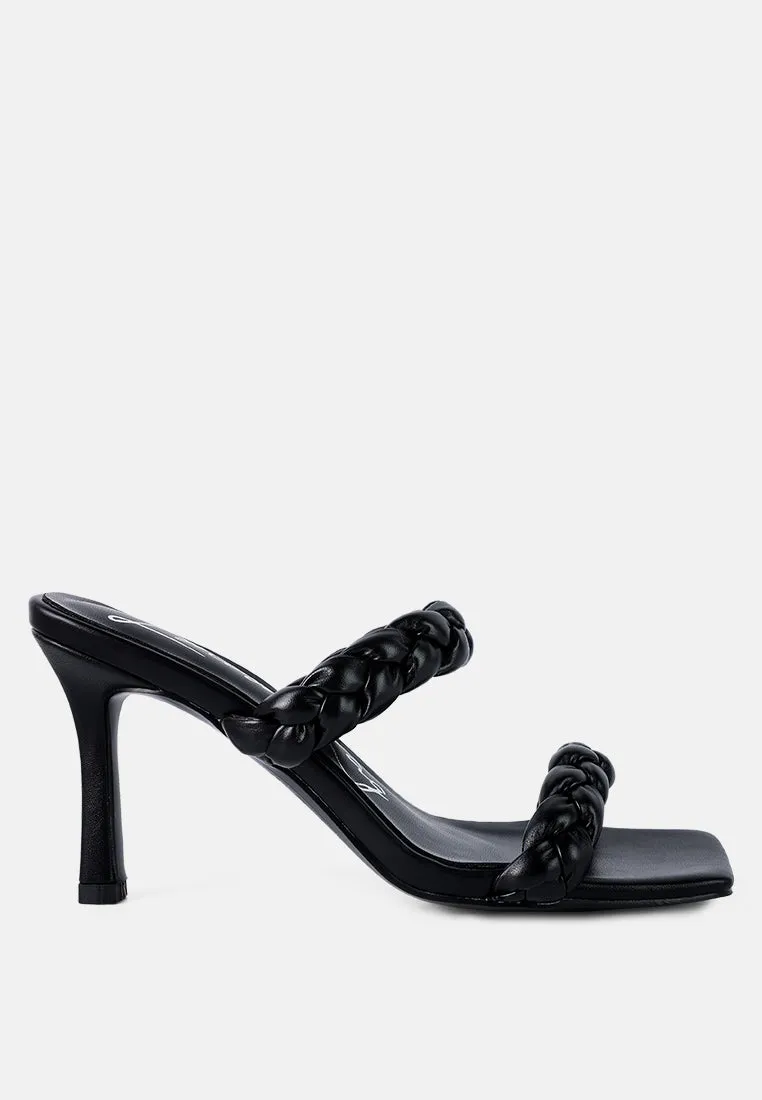 Beladona Double Braided Strap Mid Heel Sandals by London Rag