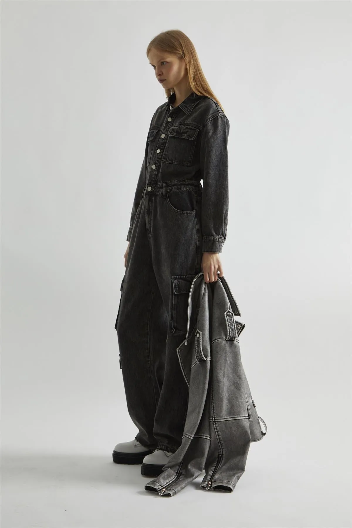 Black Stonewash-Denim Jumpsuit