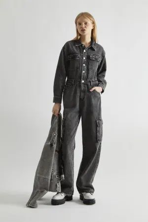 Black Stonewash-Denim Jumpsuit