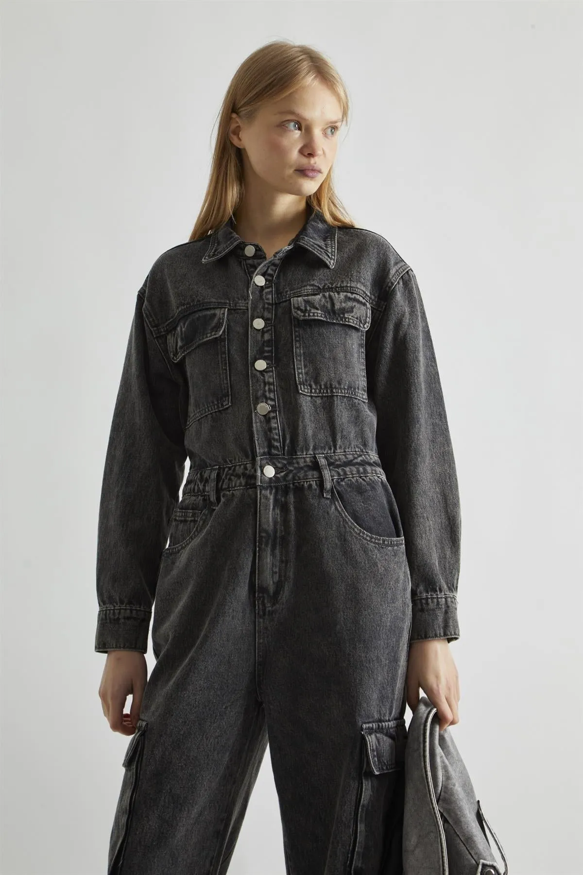 Black Stonewash-Denim Jumpsuit