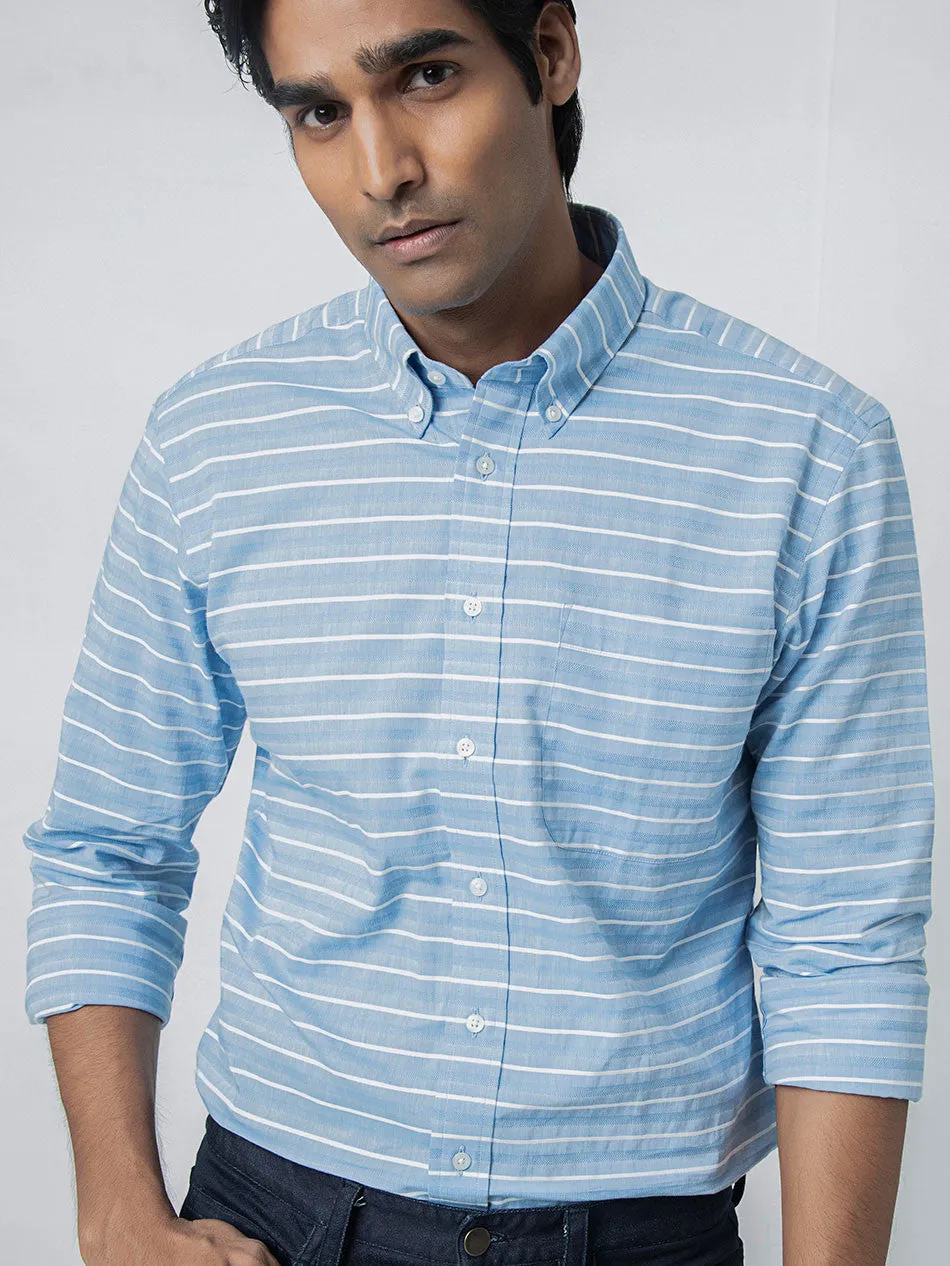 BLUE DOBBY BUTTON DOWN SHIRT