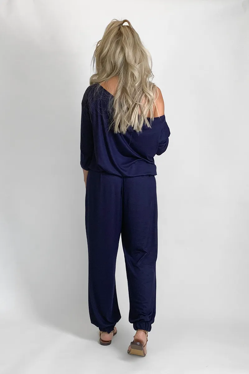 Boat Neck Jogger Jumpsuit With Hamsa Hand