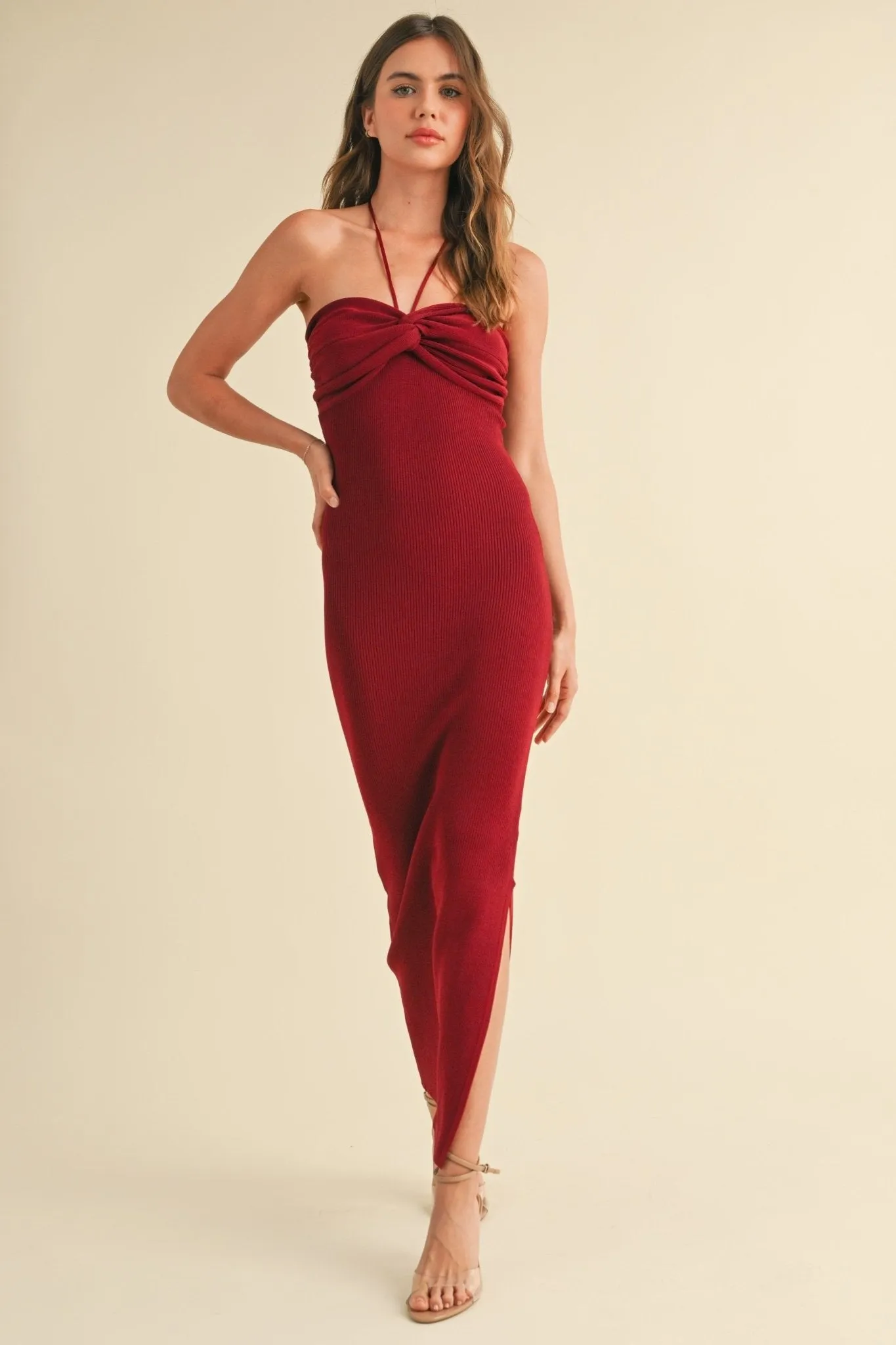 Burgundy Multiway Knit Midi Dress