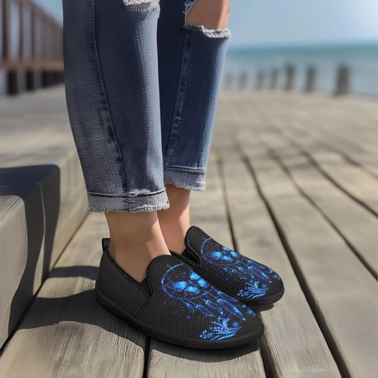 Canvas Slip On Shoes Women Casual Cozy Loafers Breathable Mesh Tennis Non-Slip Running Work Shoes for Trainer US 6-12