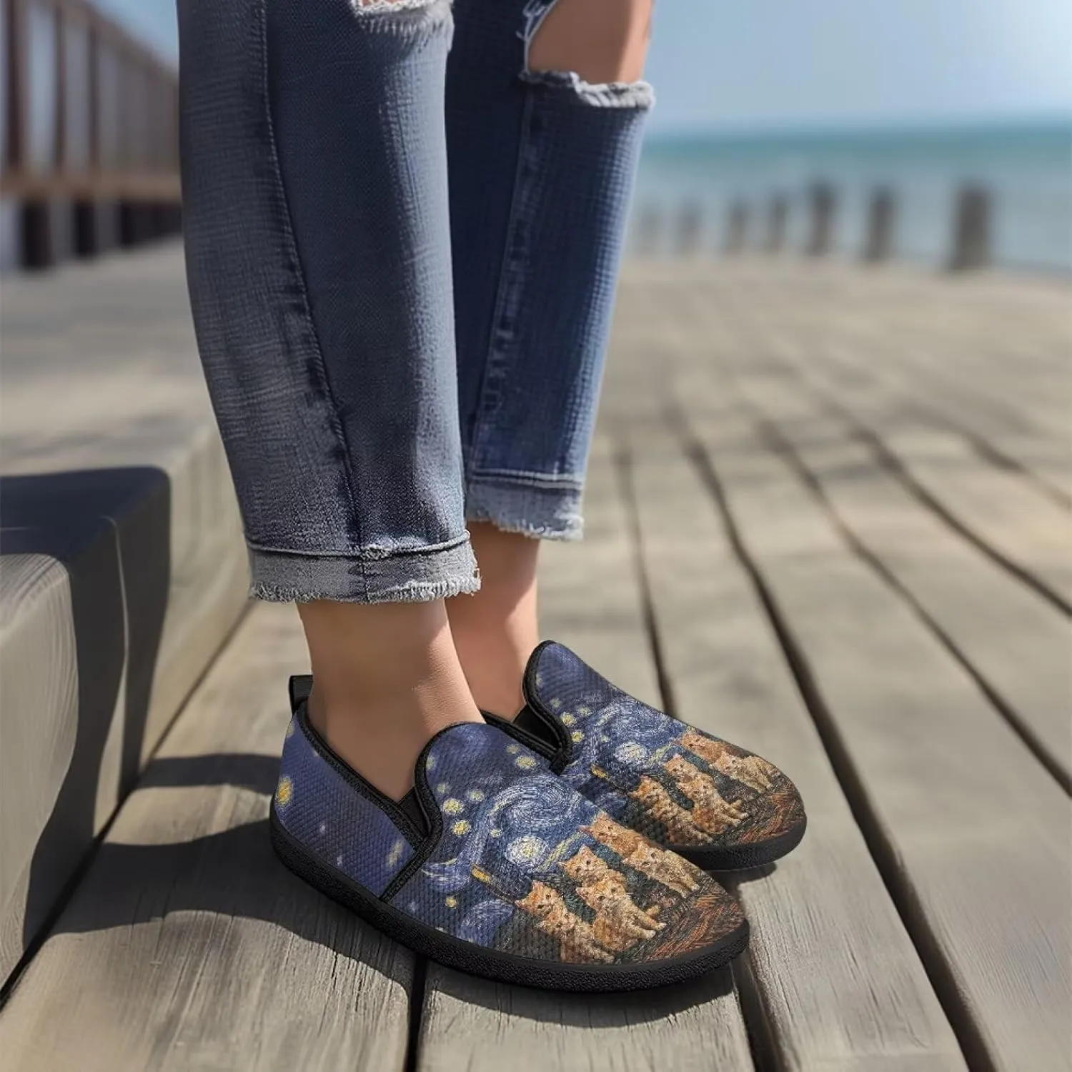 Canvas Slip On Shoes Women Casual Cozy Loafers Breathable Mesh Tennis Non-Slip Running Work Shoes for Trainer US 6-12