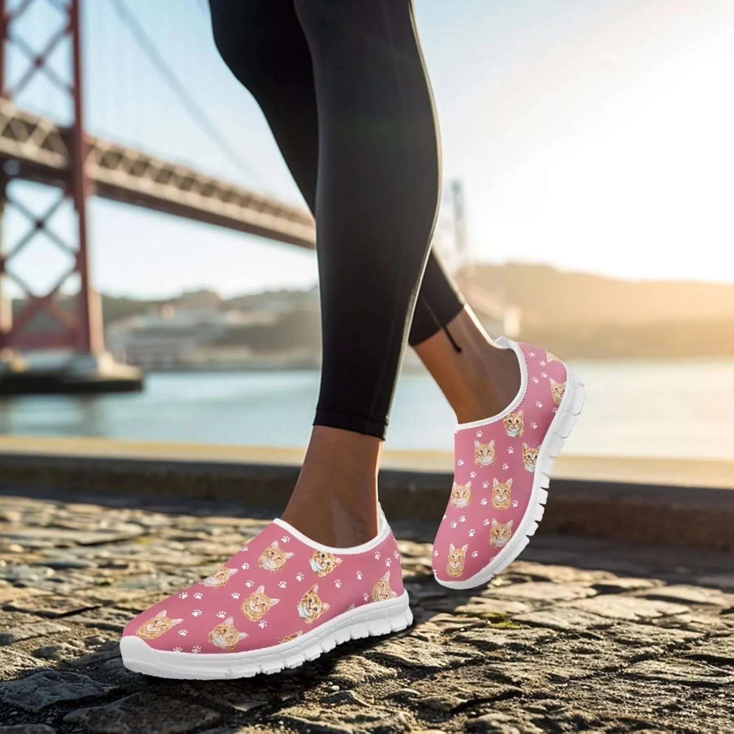 Casual Jogging Shoes for Woman Mother Breathable Knit Sneakers Elastic Workout Anti-Slip Loafers for Walking Size 5.5-11.5 White Sole