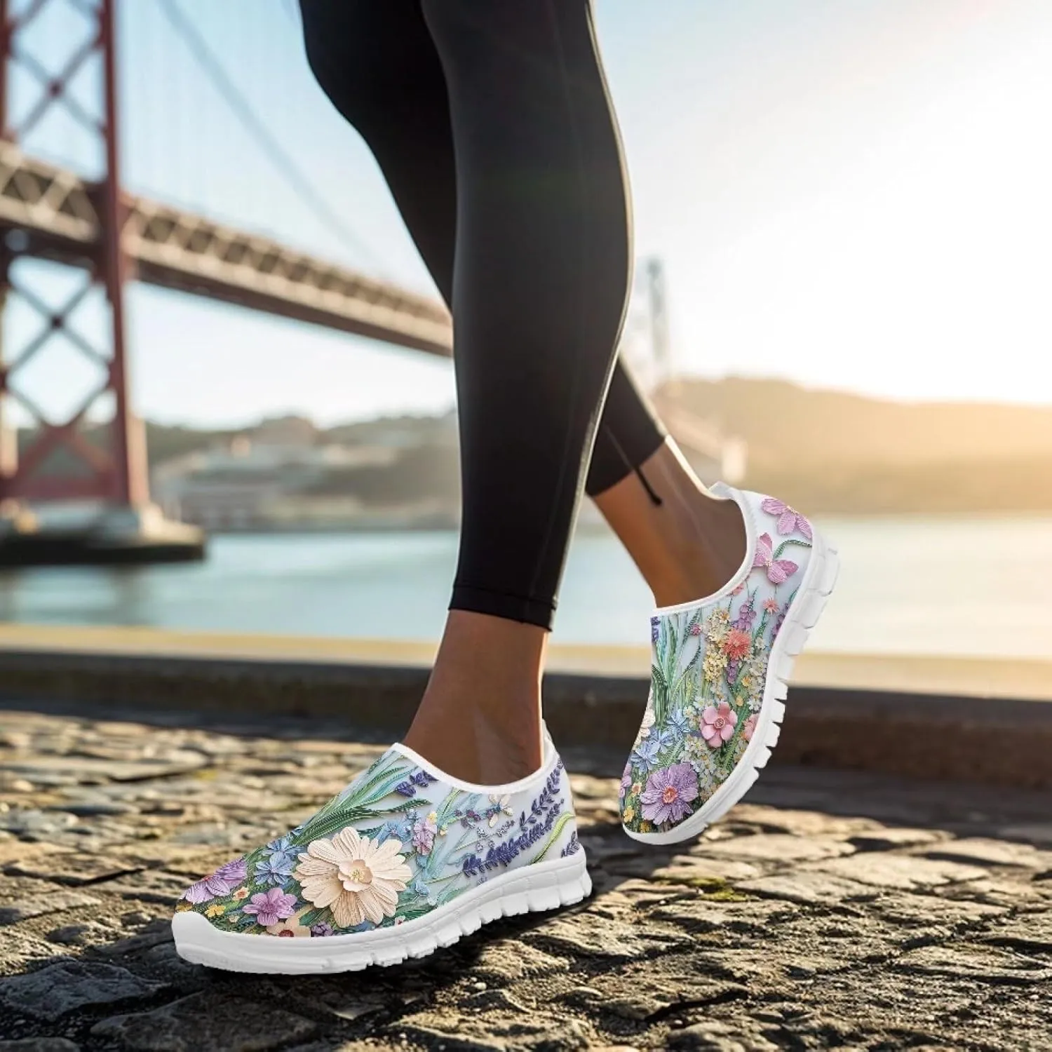 Casual Jogging Shoes for Woman Mother Breathable Knit Sneakers Elastic Workout Anti-Slip Loafers for Walking Size 5.5-11.5 White Sole