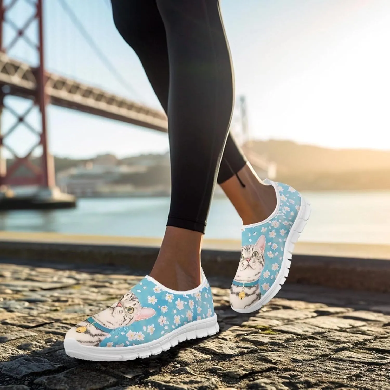 Casual Jogging Shoes for Woman Mother Breathable Knit Sneakers Elastic Workout Anti-Slip Loafers for Walking Size 5.5-11.5 White Sole