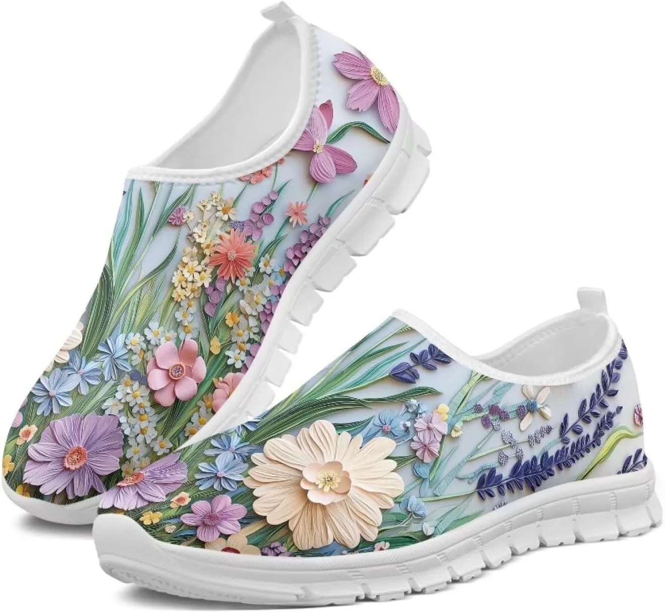 Casual Jogging Shoes for Woman Mother Breathable Knit Sneakers Elastic Workout Anti-Slip Loafers for Walking Size 5.5-11.5 White Sole