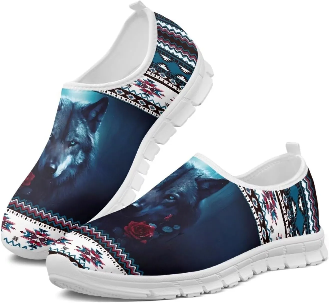 Casual Jogging Shoes for Woman Mother Breathable Knit Sneakers Elastic Workout Anti-Slip Loafers for Walking Size 5.5-11.5 White Sole