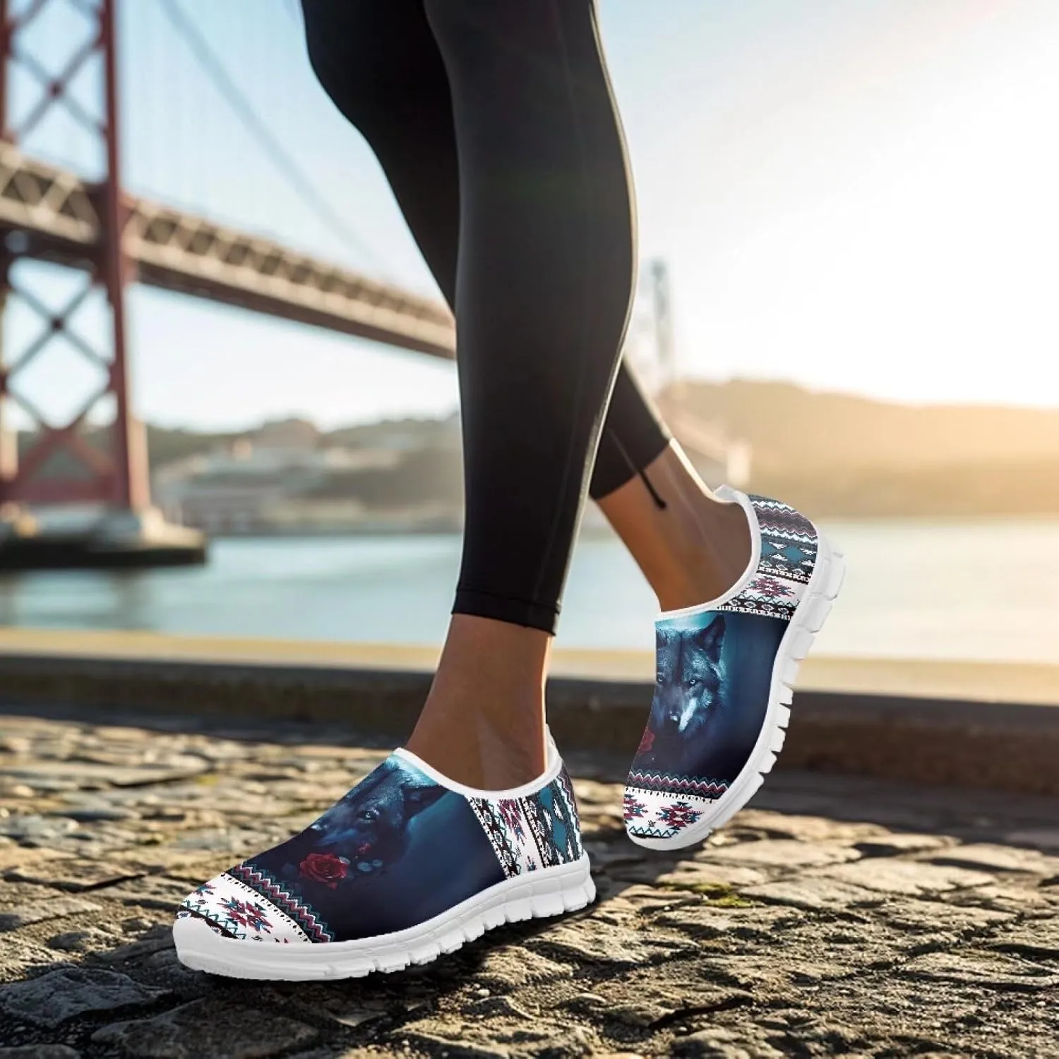 Casual Jogging Shoes for Woman Mother Breathable Knit Sneakers Elastic Workout Anti-Slip Loafers for Walking Size 5.5-11.5 White Sole
