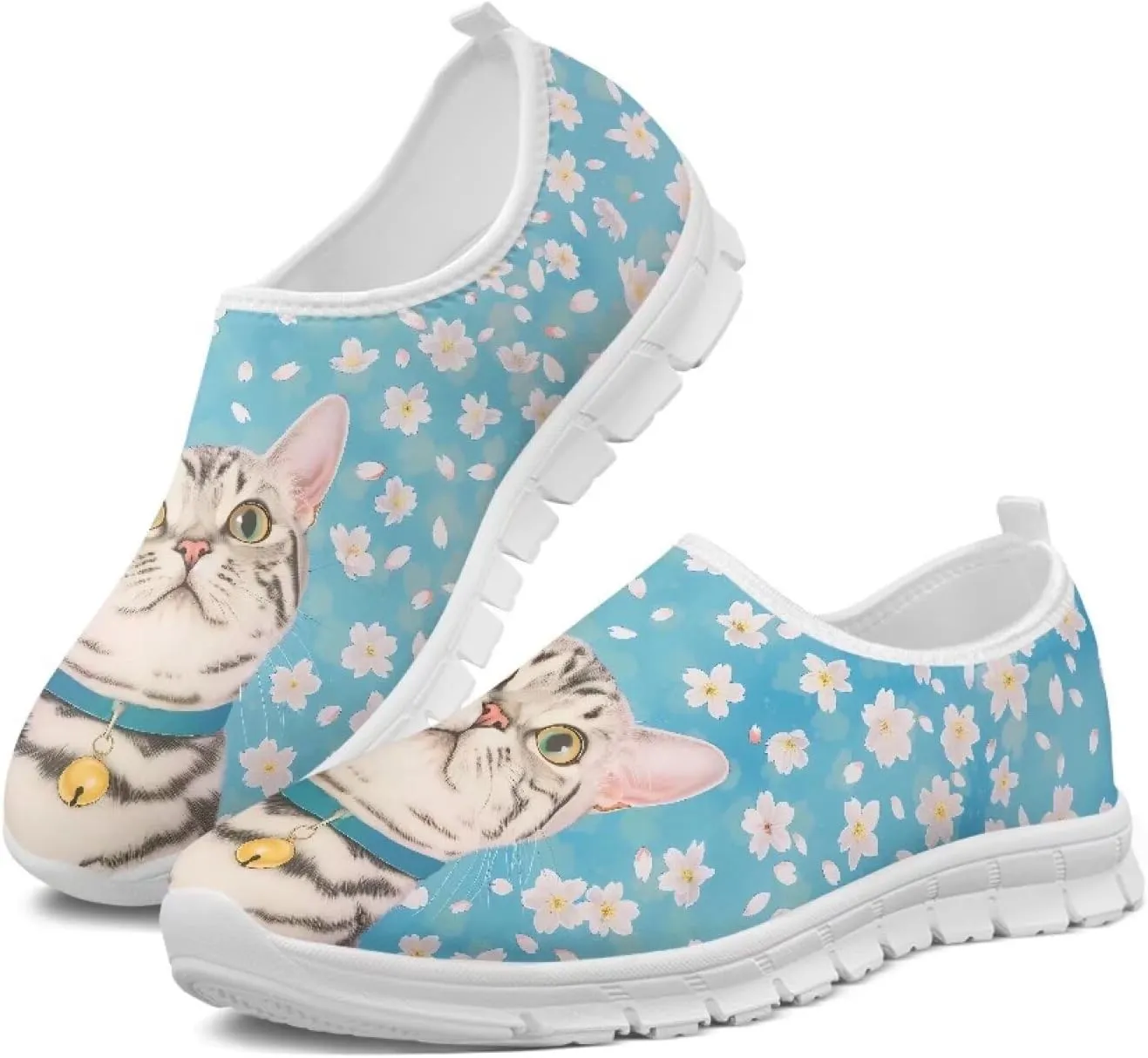 Casual Jogging Shoes for Woman Mother Breathable Knit Sneakers Elastic Workout Anti-Slip Loafers for Walking Size 5.5-11.5 White Sole