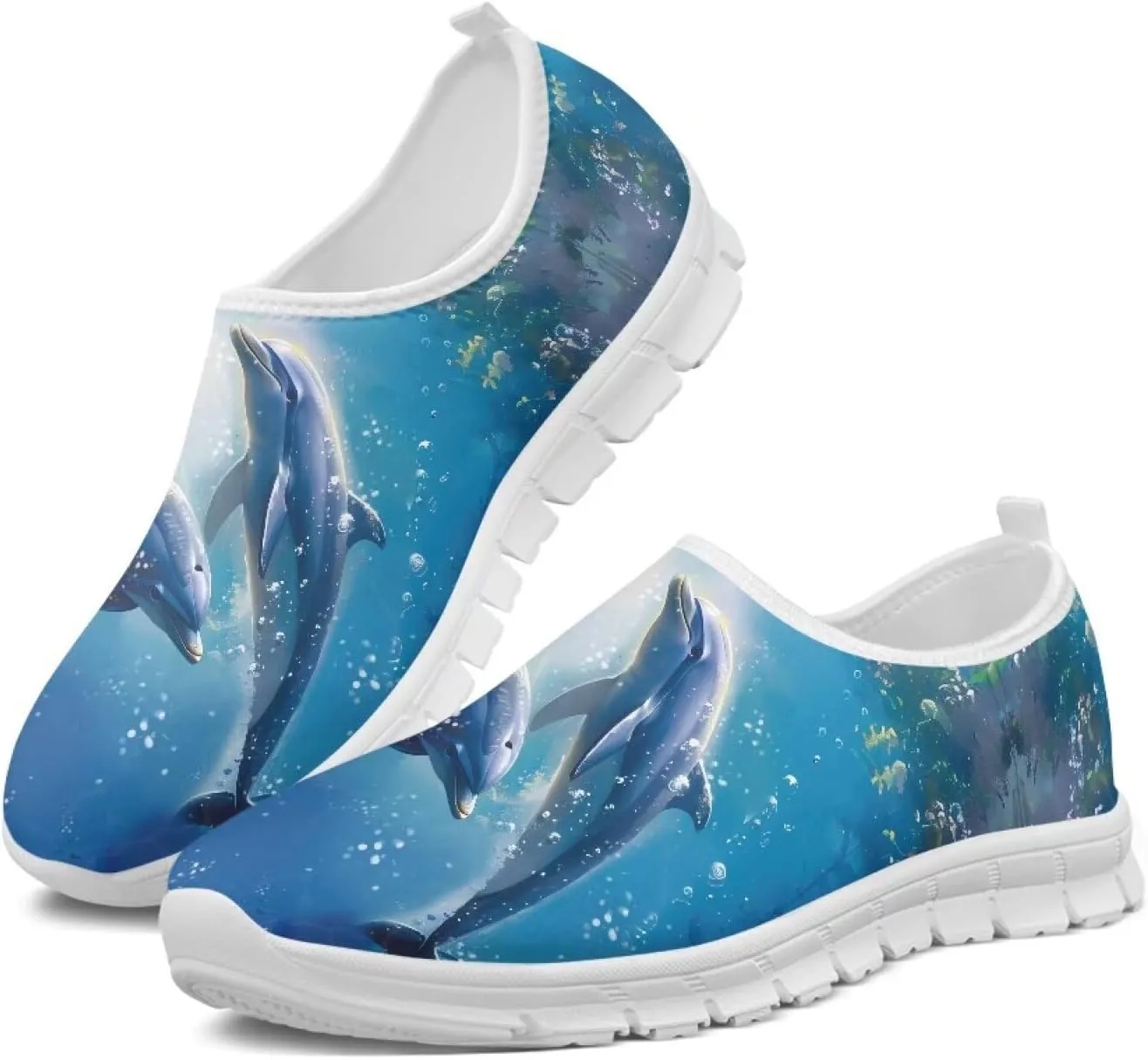 Casual Jogging Shoes for Woman Mother Breathable Knit Sneakers Elastic Workout Anti-Slip Loafers for Walking Size 5.5-11.5 White Sole