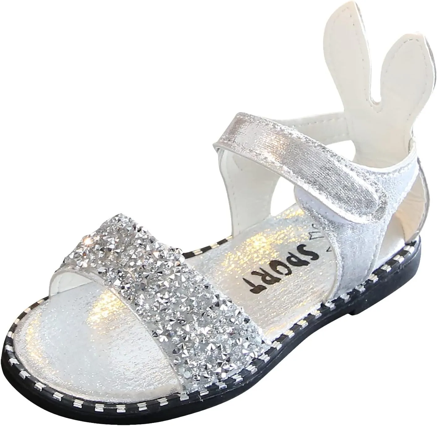 Chips Rhinestones Sequins Flat Sandals for Girls Soft Sole Non-Slip Open Toe Flower Sandals Kids Girls Sweet Shoes