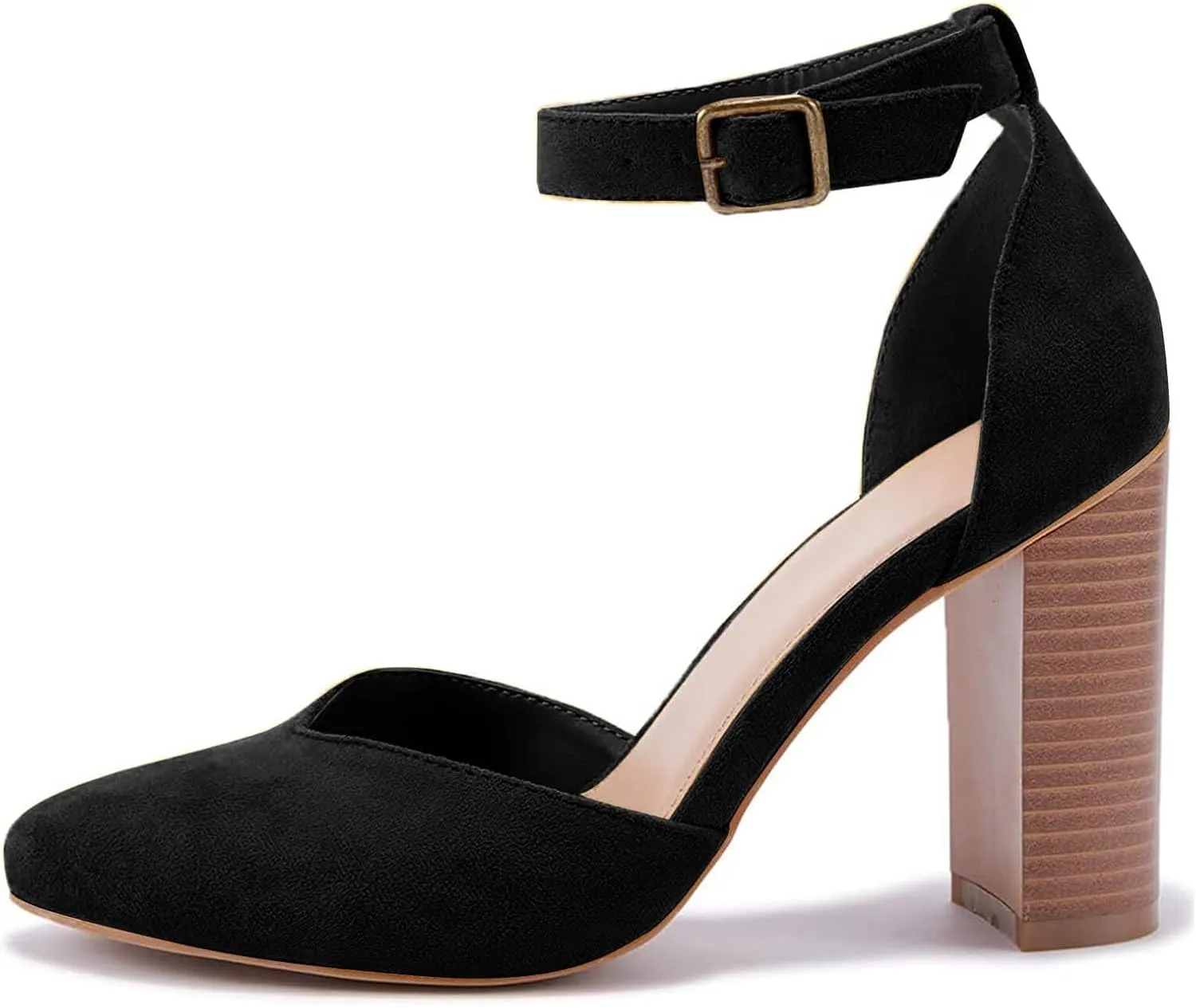 Coutgo Womens Chunky High Heels Closed Toe Ankle Strap Pumps Wedding Party Dressy Shoes