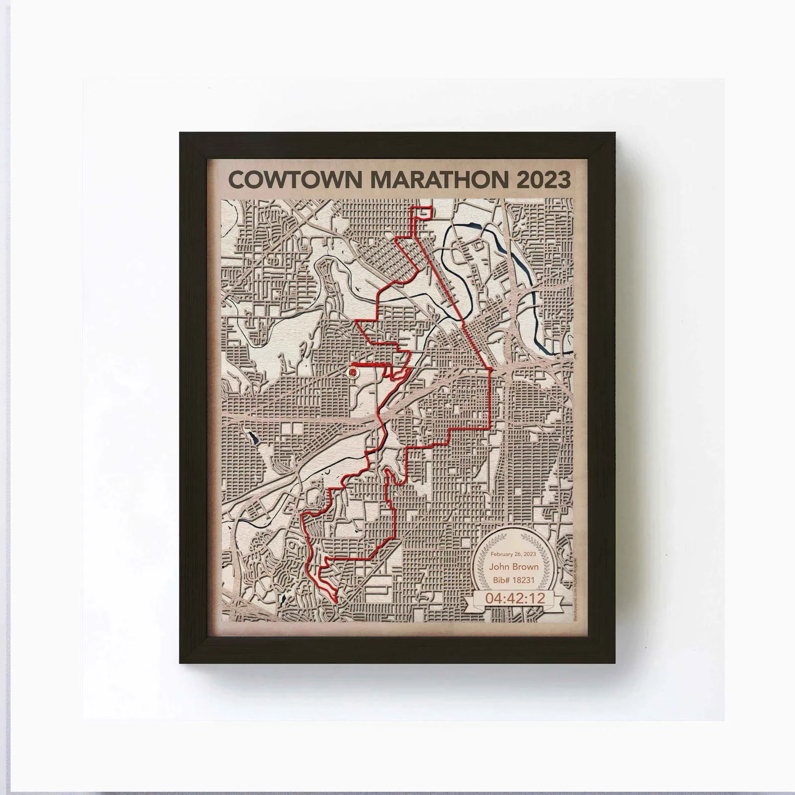 Cowtown Marathon Wooden Map