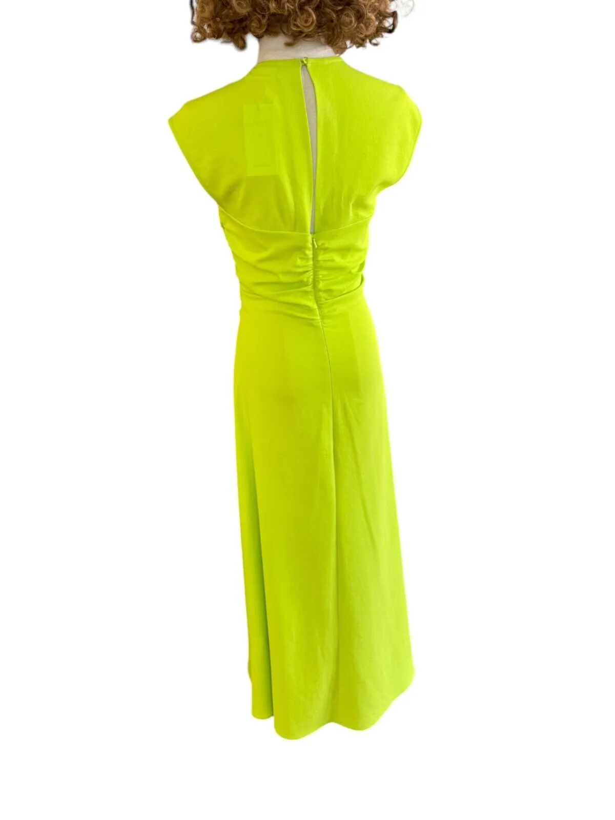 CUE Twist Front Bodice Midi Dress | Lime Green/Neon Yellow, Cutout, Crepe Fabric