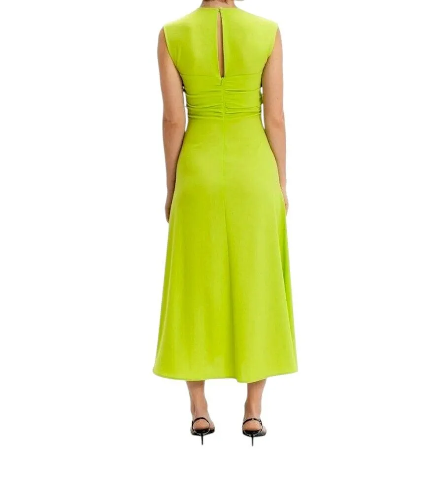 CUE Twist Front Bodice Midi Dress | Lime Green/Neon Yellow, Cutout, Crepe Fabric