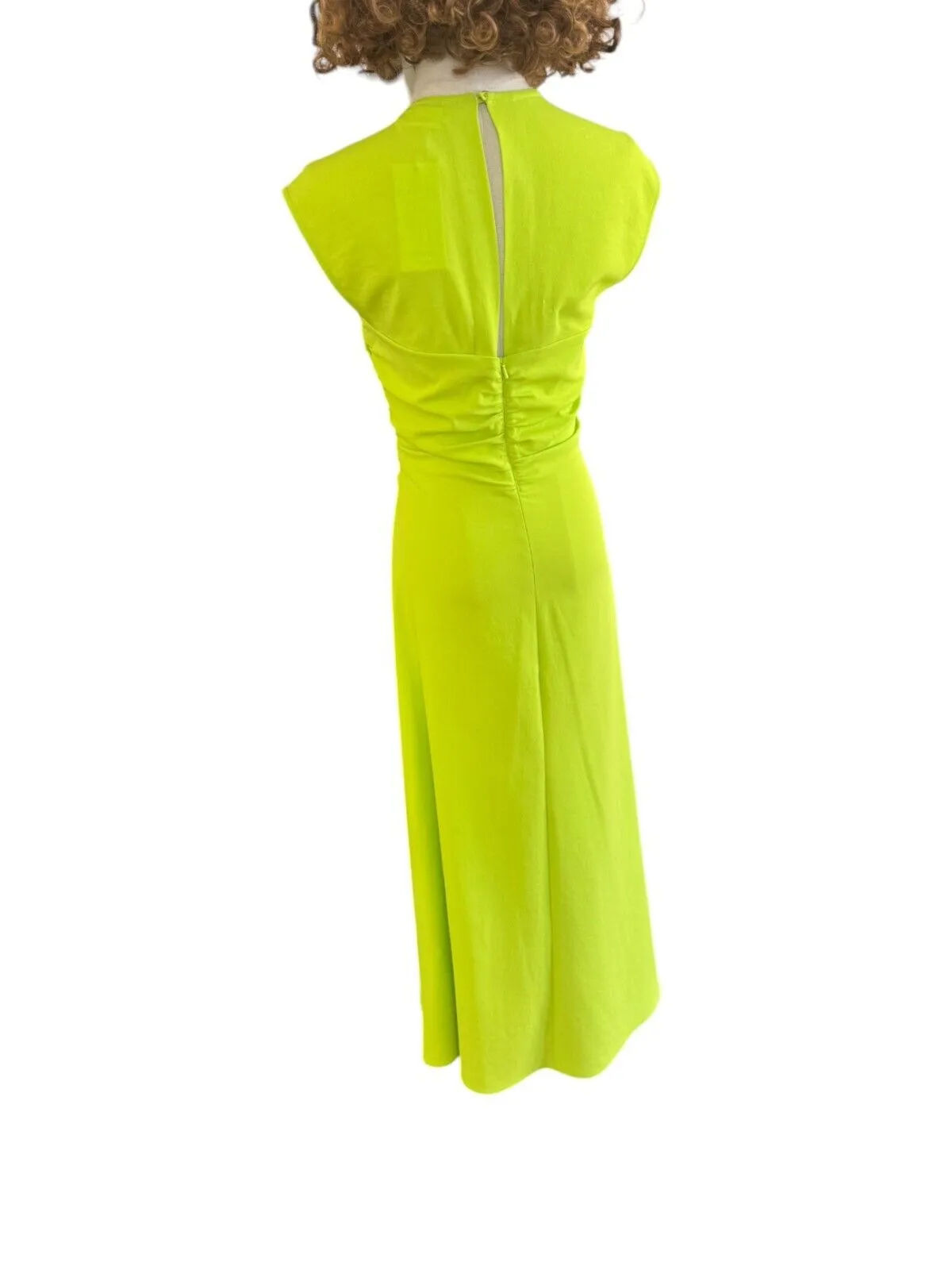 CUE Twist Front Bodice Midi Dress | Lime Green/Neon Yellow, Cutout, Crepe Fabric