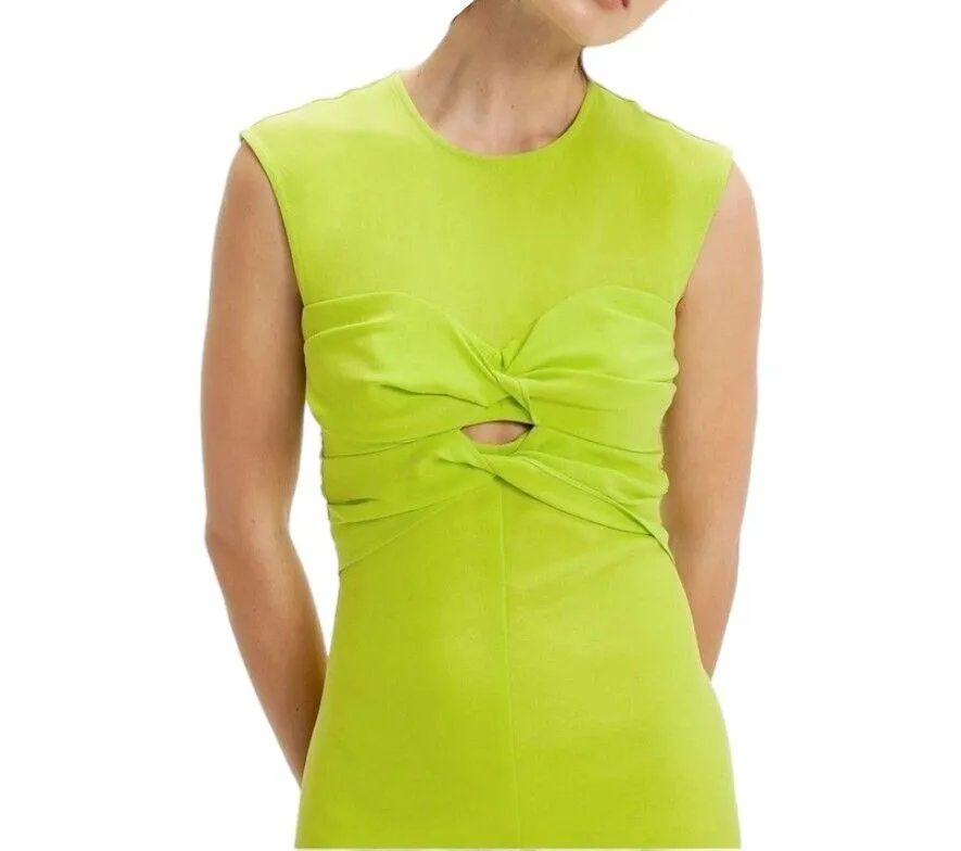 CUE Twist Front Bodice Midi Dress | Lime Green/Neon Yellow, Cutout, Crepe Fabric