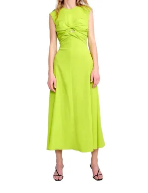 CUE Twist Front Bodice Midi Dress | Lime Green/Neon Yellow, Cutout, Crepe Fabric
