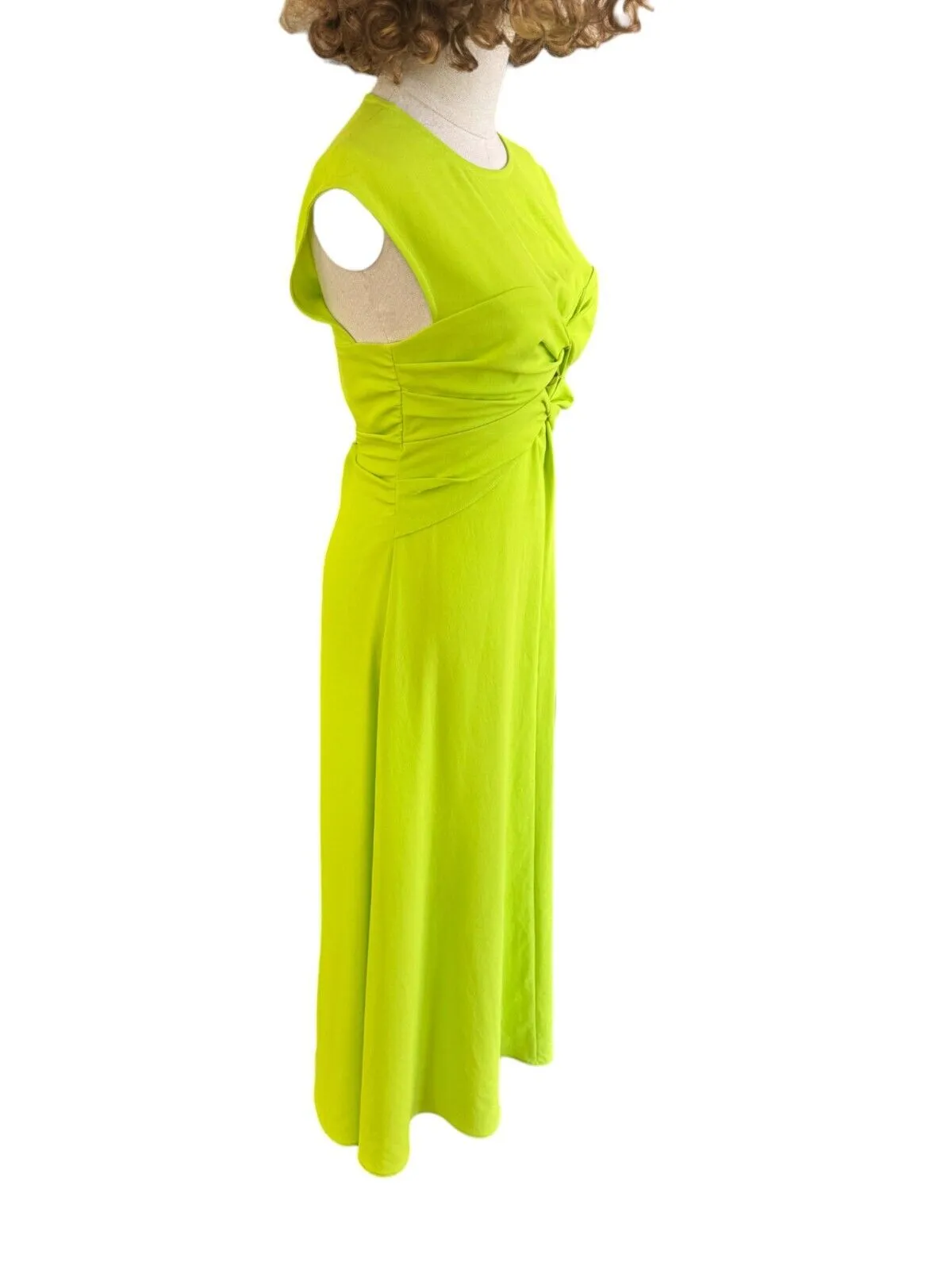 CUE Twist Front Bodice Midi Dress | Lime Green/Neon Yellow, Cutout, Crepe Fabric