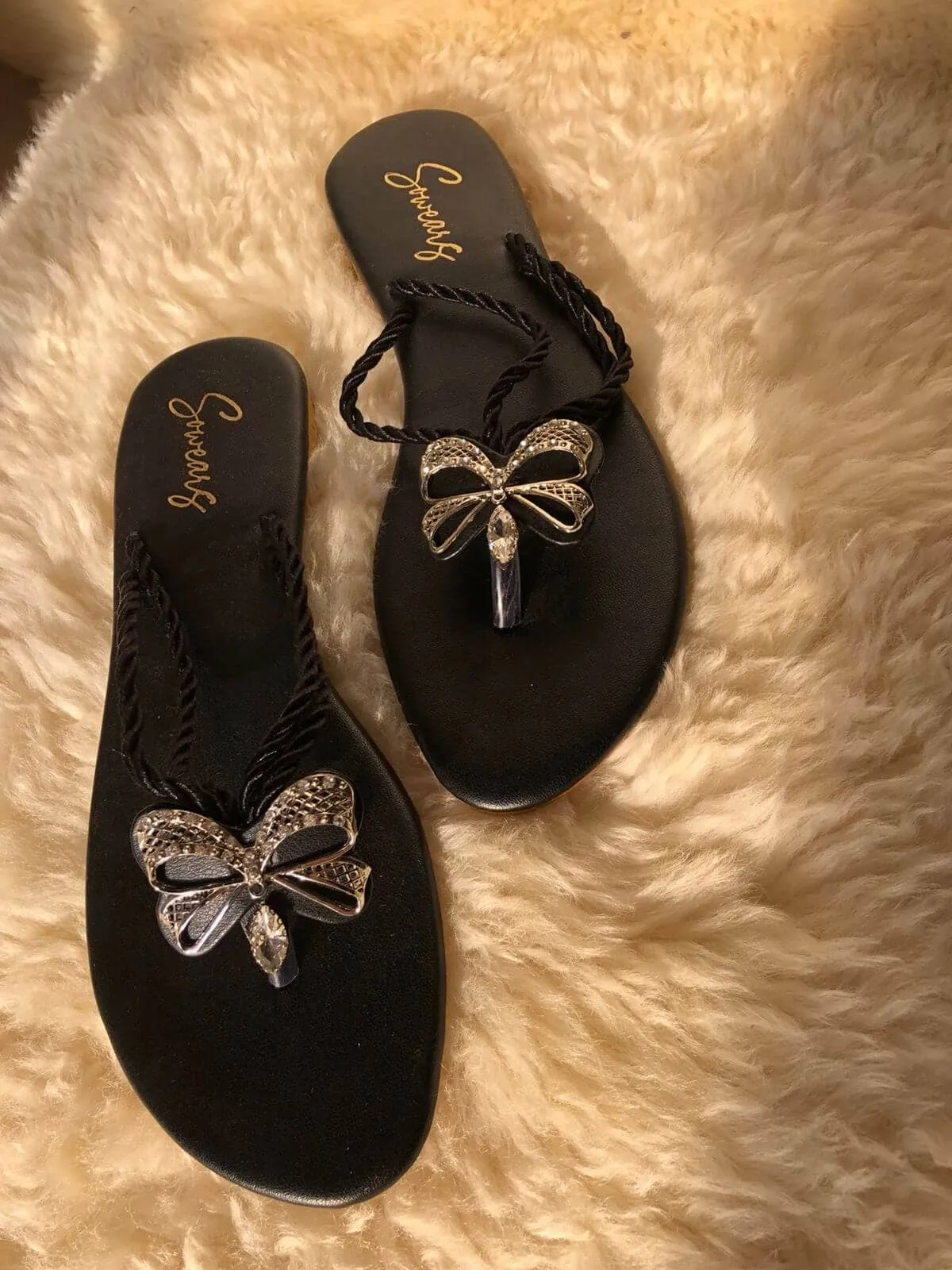 Duo Strap Butterfly Slides In Black