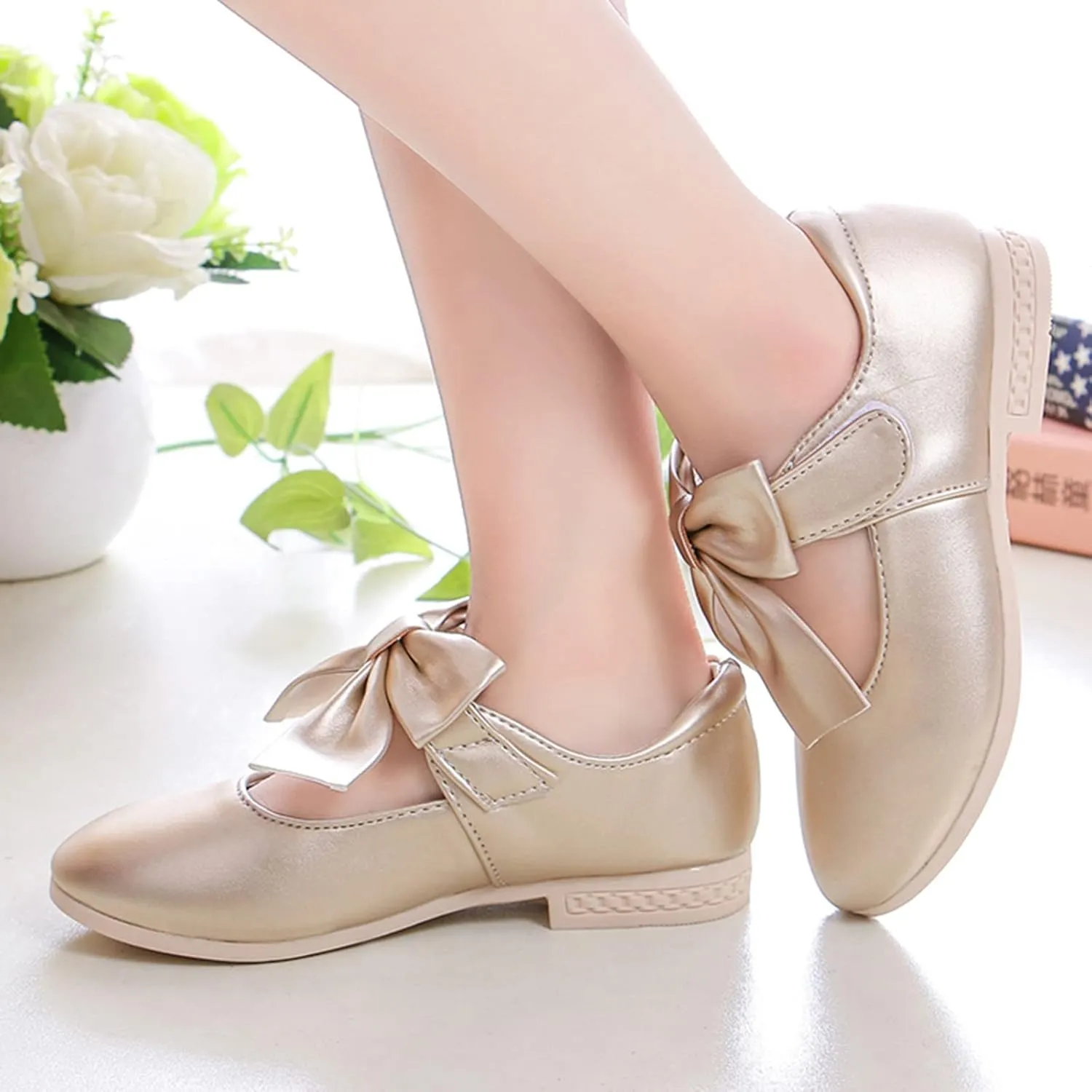 Girls Ballet Shoes Flower Girls Mary Jane Flats with Bow Dress Shoes Party Wedding Church Shoes for Kids Toddler