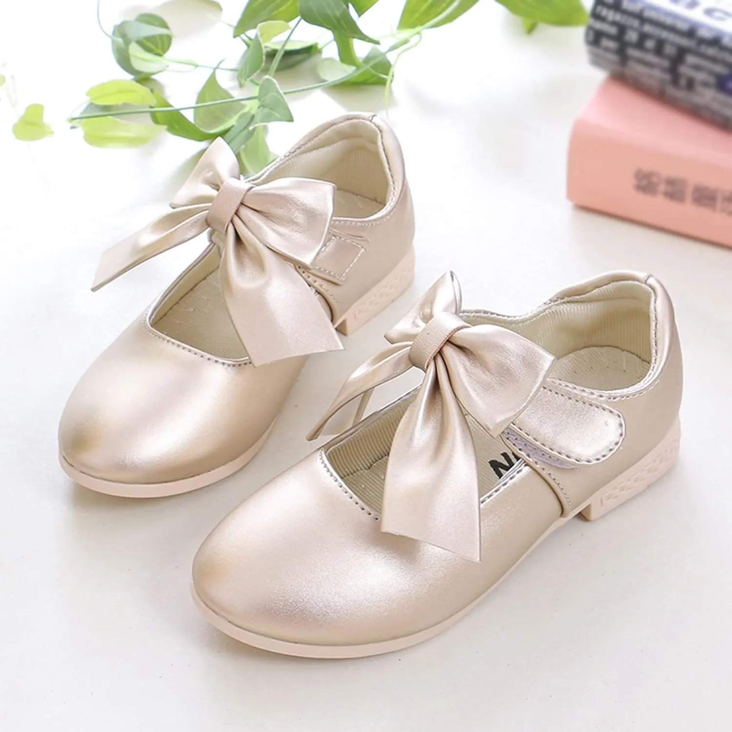Girls Ballet Shoes Flower Girls Mary Jane Flats with Bow Dress Shoes Party Wedding Church Shoes for Kids Toddler
