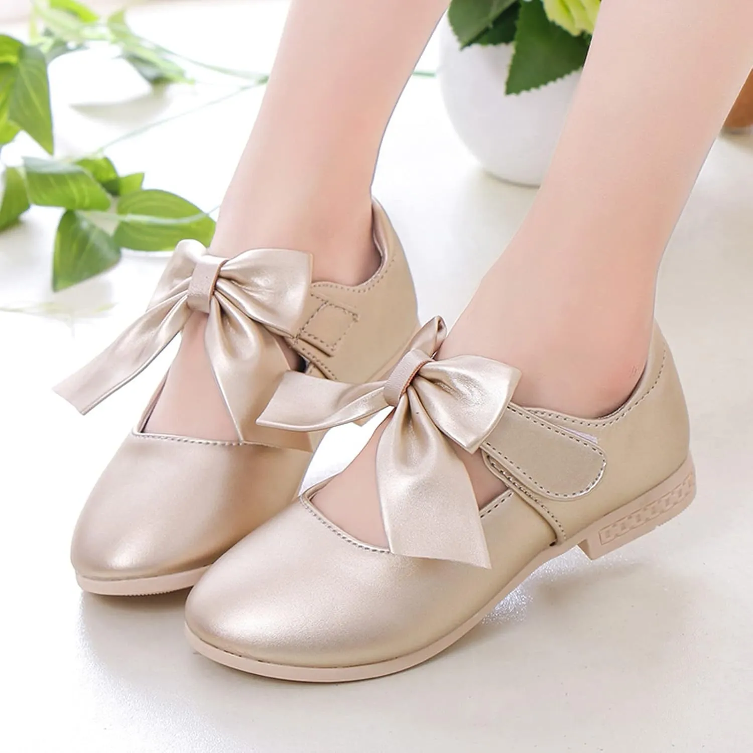Girls Ballet Shoes Flower Girls Mary Jane Flats with Bow Dress Shoes Party Wedding Church Shoes for Kids Toddler