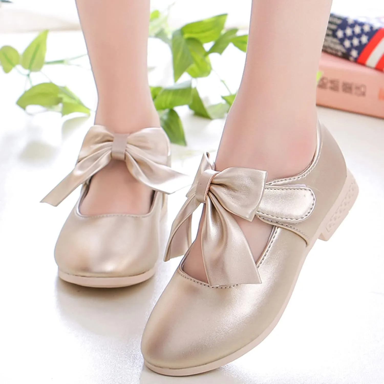 Girls Ballet Shoes Flower Girls Mary Jane Flats with Bow Dress Shoes Party Wedding Church Shoes for Kids Toddler