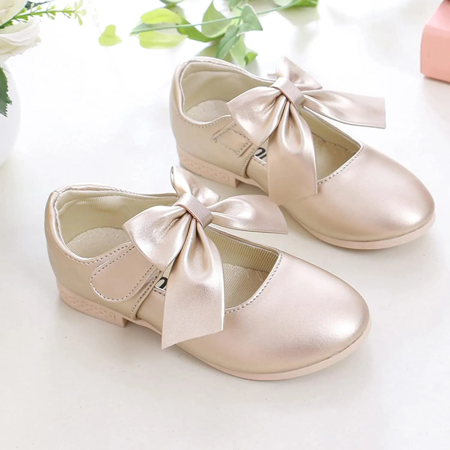Girls Ballet Shoes Flower Girls Mary Jane Flats with Bow Dress Shoes Party Wedding Church Shoes for Kids Toddler