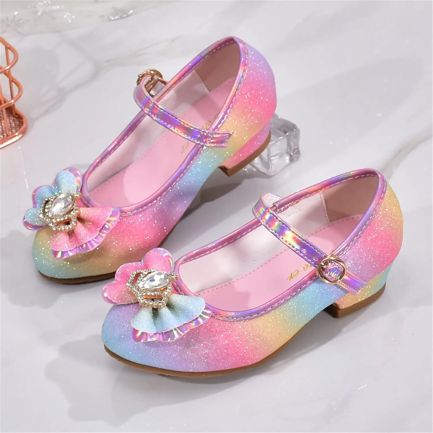 Girls Colorful Bow Shiny Mary Jane Low Heel Dress Up Shoes Kids Wedding Party Pump Shoes Baby Girls Sandals