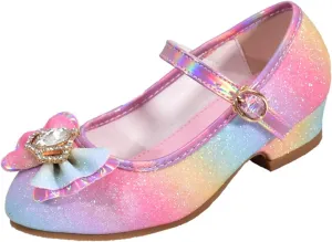 Girls Colorful Bow Shiny Mary Jane Low Heel Dress Up Shoes Kids Wedding Party Pump Shoes Baby Girls Sandals