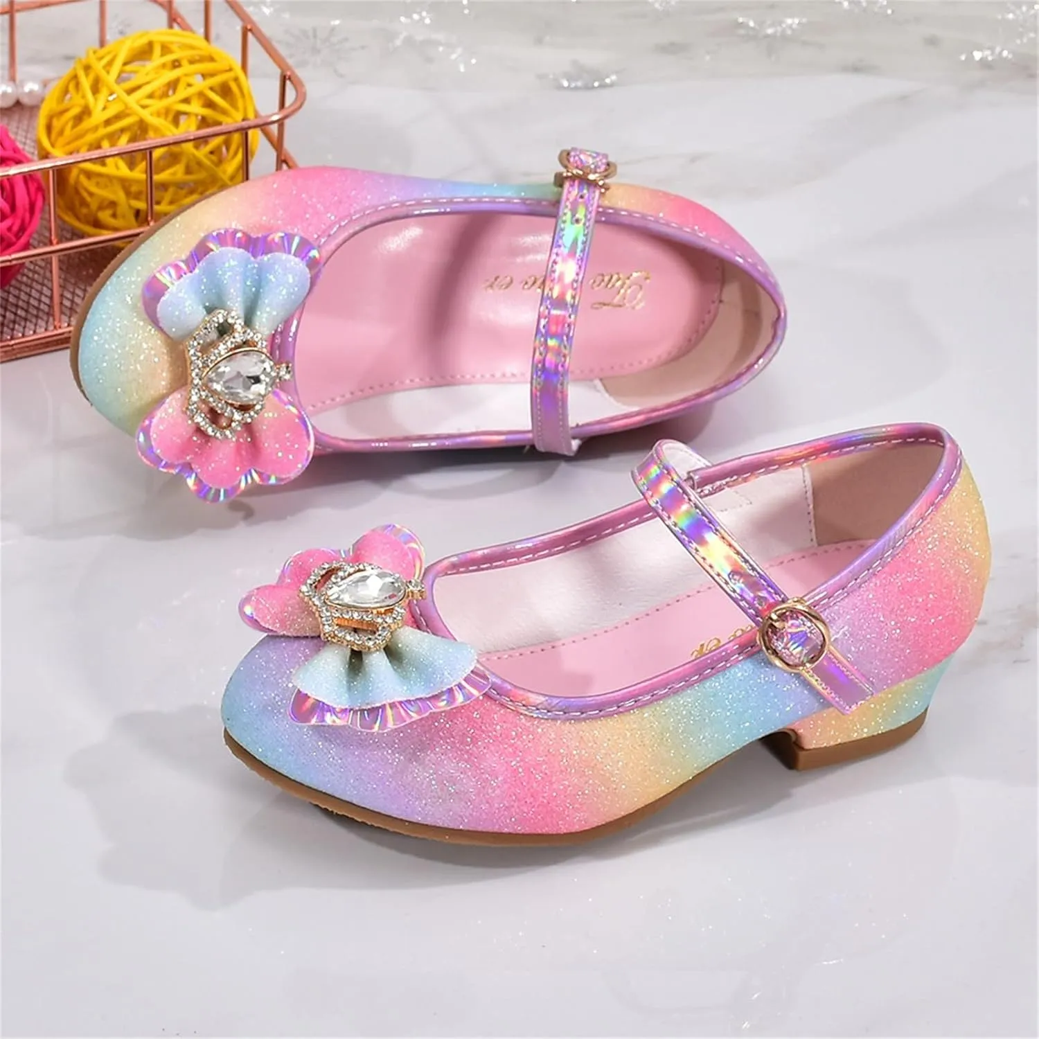 Girls Colorful Bow Shiny Mary Jane Low Heel Dress Up Shoes Kids Wedding Party Pump Shoes Baby Girls Sandals