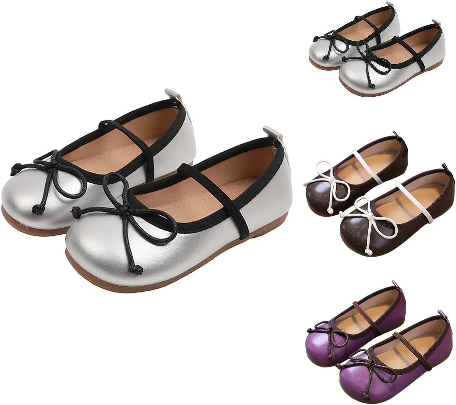 Girls Dress Shoes Flower Girl Shoes Mary Jane Ballet Flats Bow Wedding Party Communion Shoes for Toddler Girls