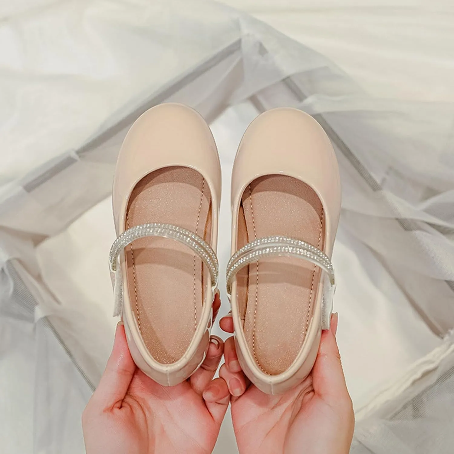Girls Dress Shoes Patent Ballerina Flats Kids Toddler Girls Mary Jane Low Heels Shoes for Little Girl Dress up Shoes