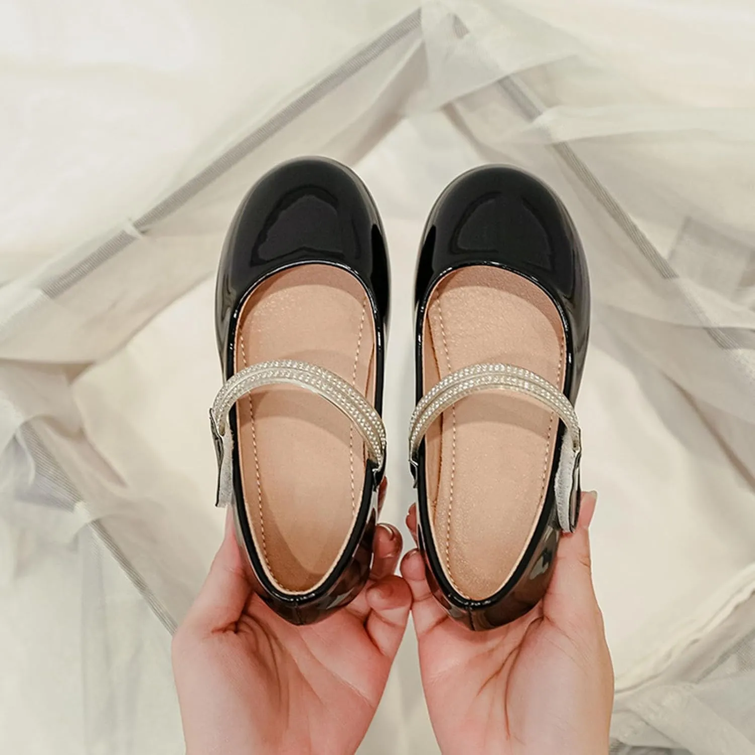 Girls Dress Shoes Patent Ballerina Flats Kids Toddler Girls Mary Jane Low Heels Shoes for Little Girl Dress up Shoes