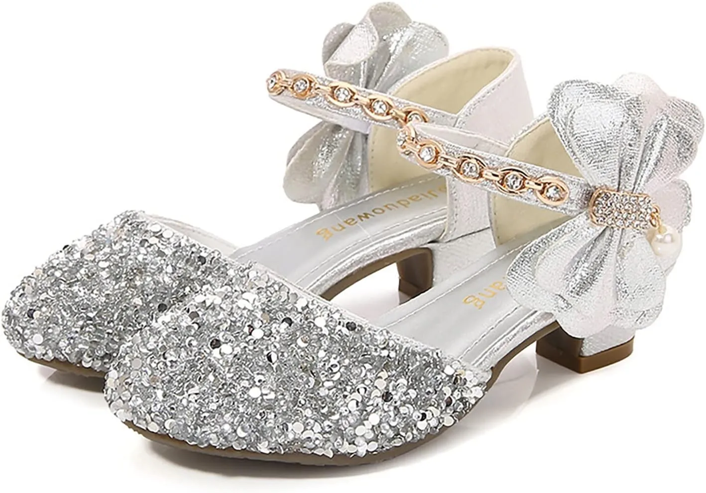 Girls Glitter Dress Shoes Mary Jane Flats Low Heels Flower Girls Bridesmaid Wedding Party Sequins Uniform Sandals