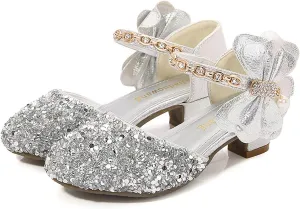 Girls Glitter Dress Shoes Mary Jane Flats Low Heels Flower Girls Bridesmaid Wedding Party Sequins Uniform Sandals