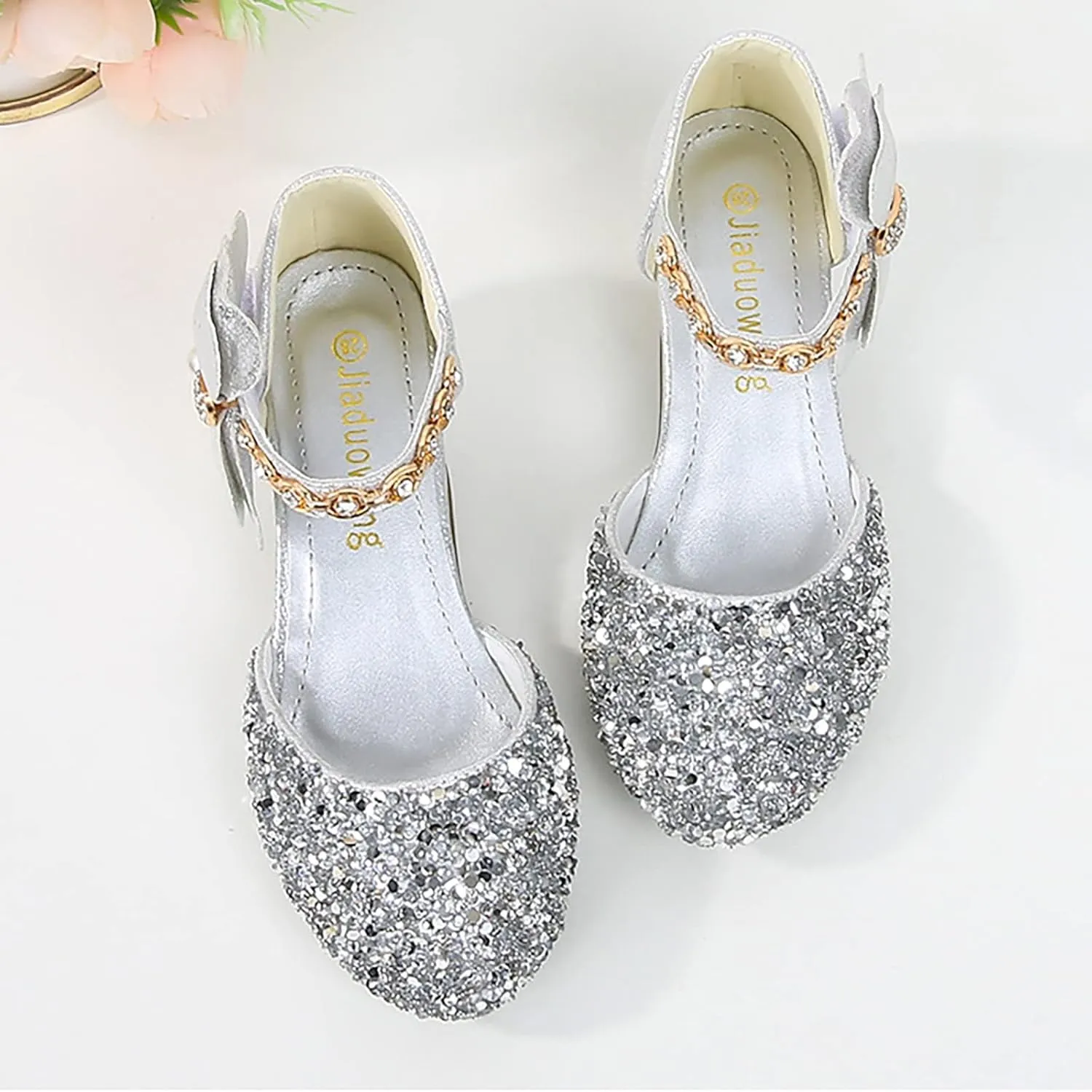 Girls Glitter Dress Shoes Mary Jane Flats Low Heels Flower Girls Bridesmaid Wedding Party Sequins Uniform Sandals