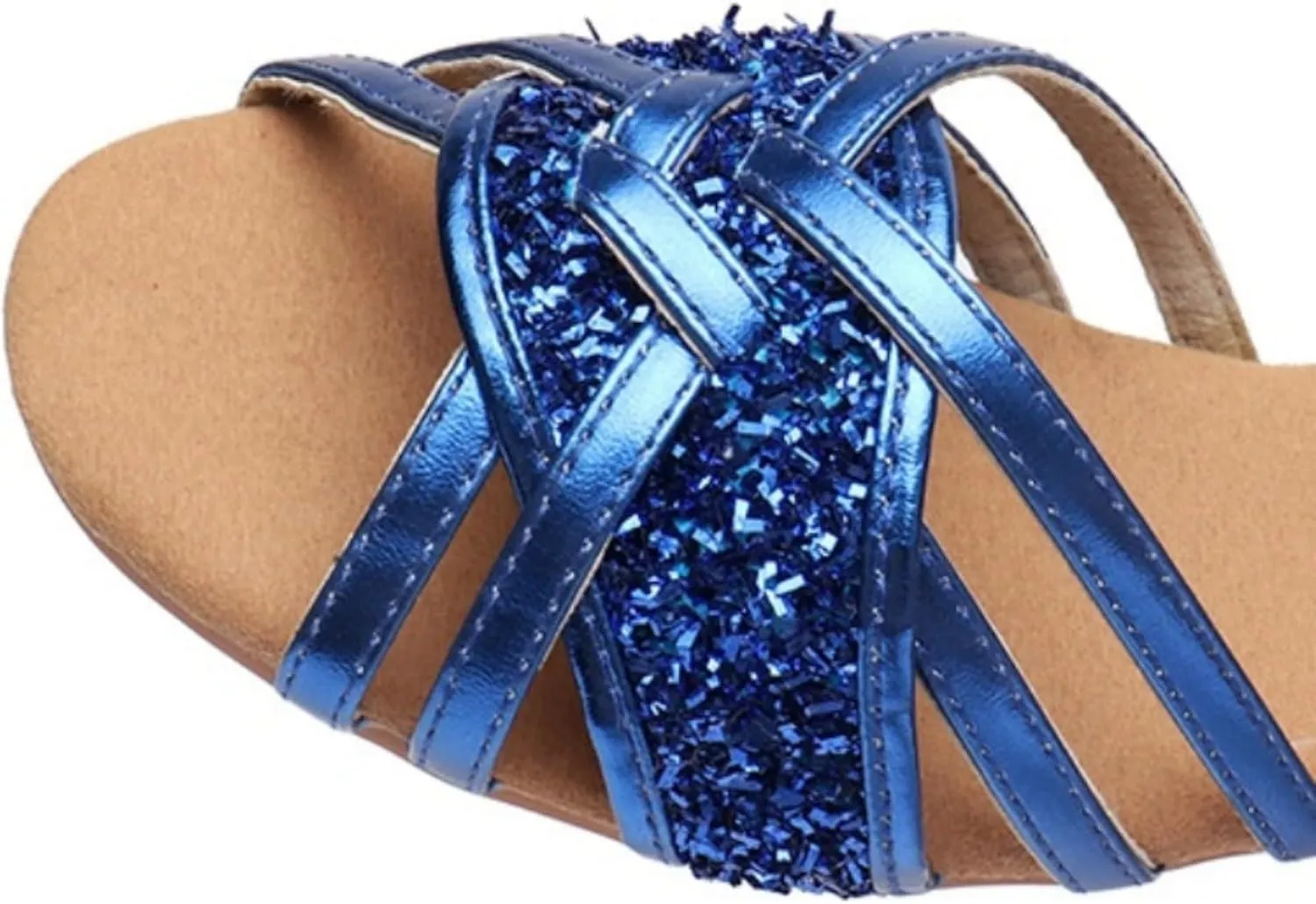 Girls Kids Ballroom Tango Latin Dance Shoes Sandals Low Heeled Sequins Stage Performance Shoes for Children