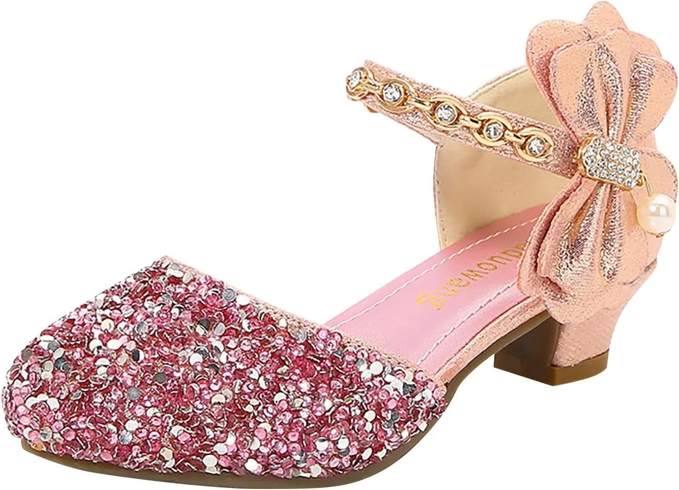 Girls Mary Jane Dress Shoes Rhinestones Bows Low Heels Flower Girl Wedding Pump Shoes Toddler Sandals Kids